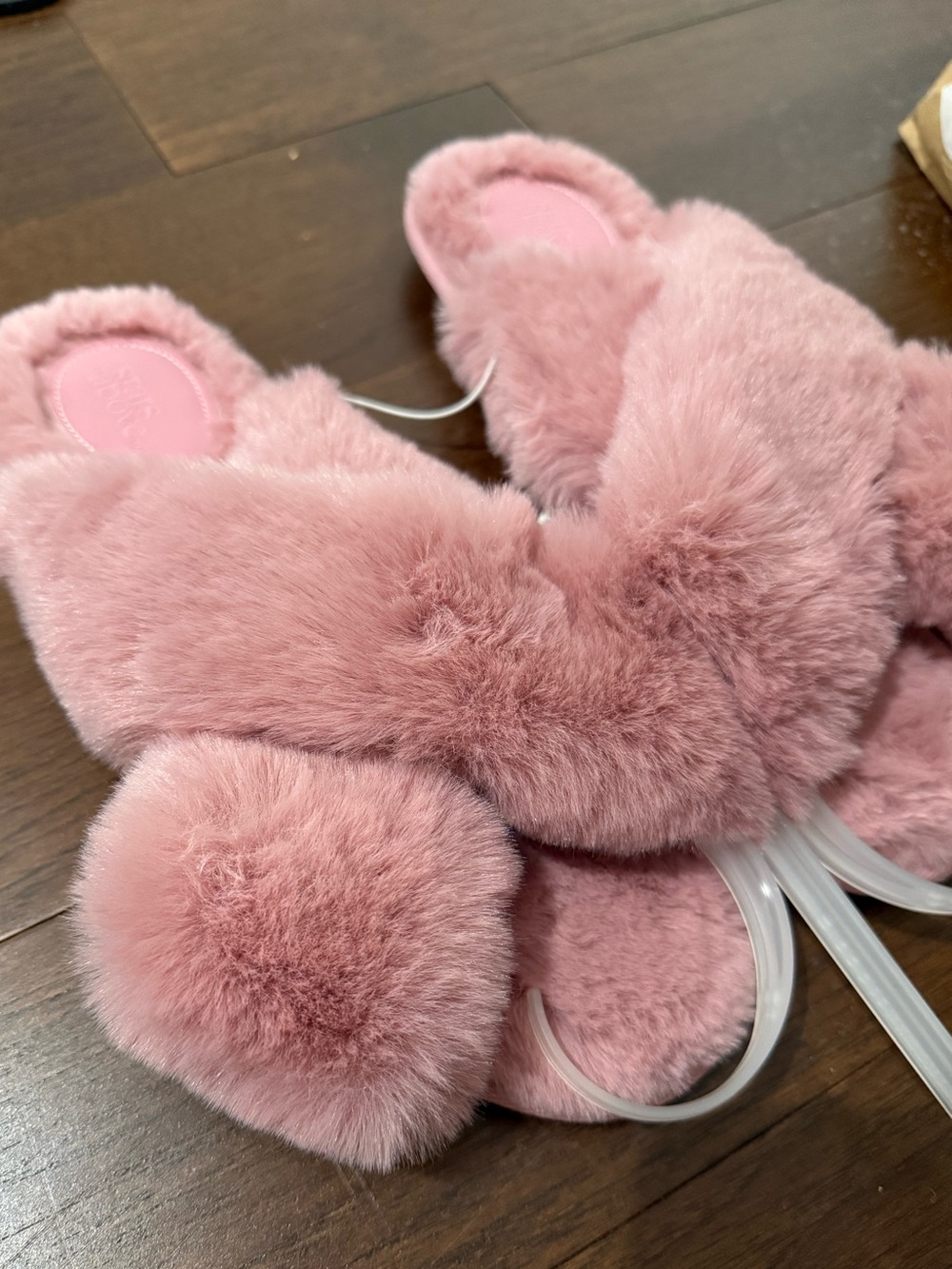 Stars Above Women's Pink Faux Fur Open Toe Slide Slippers Slip-On Size 9-10 (L)